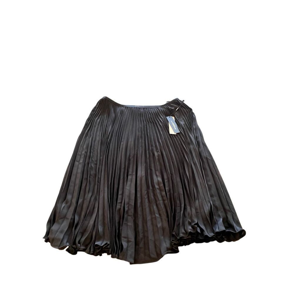 Donna Karan Women's Chiffon Pleated Pull-On Midi A-Line Skirt Black Size 14 NWT